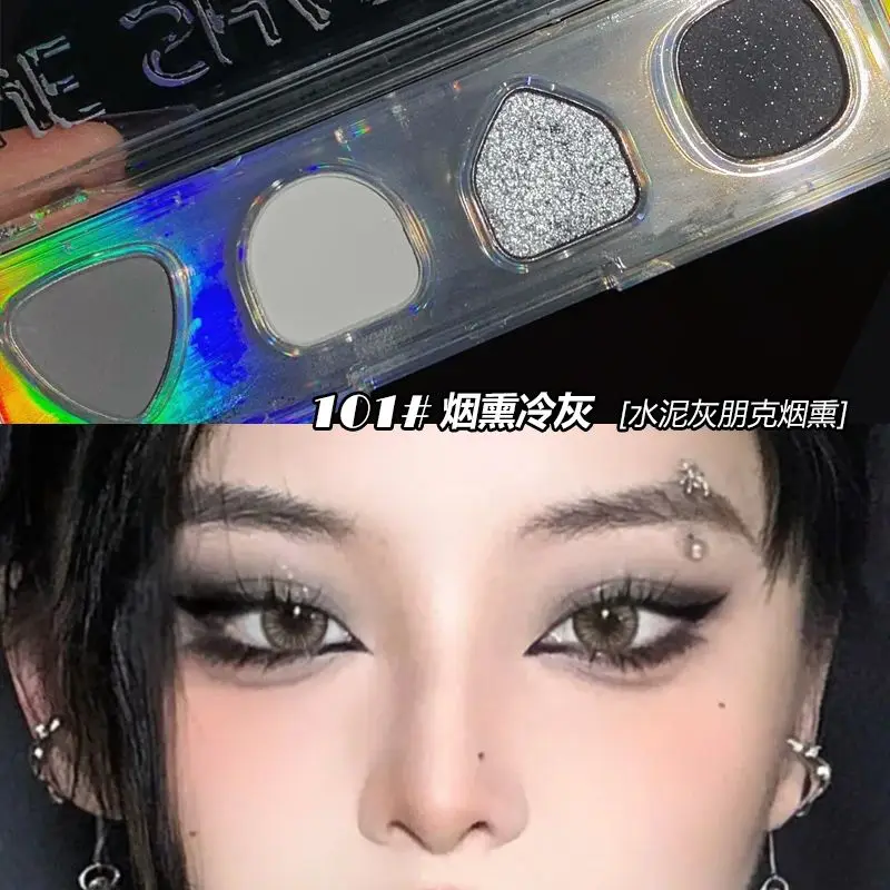 Four Color Eyeshadow Palette Matte Shimmer Black Blue Smoky Makeup Gothic Style Dark Senior Saibo Punk