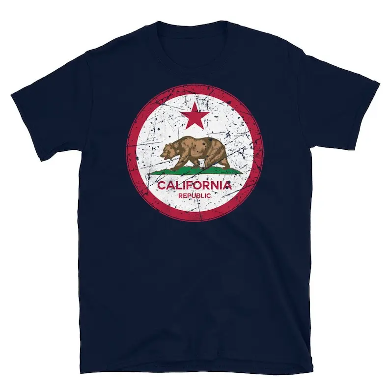 California Republiek Vlag T-Shirt Usa Casual O-hals Korte Mouw Heren Tees Regular Fit Heren Dames T-Shirt