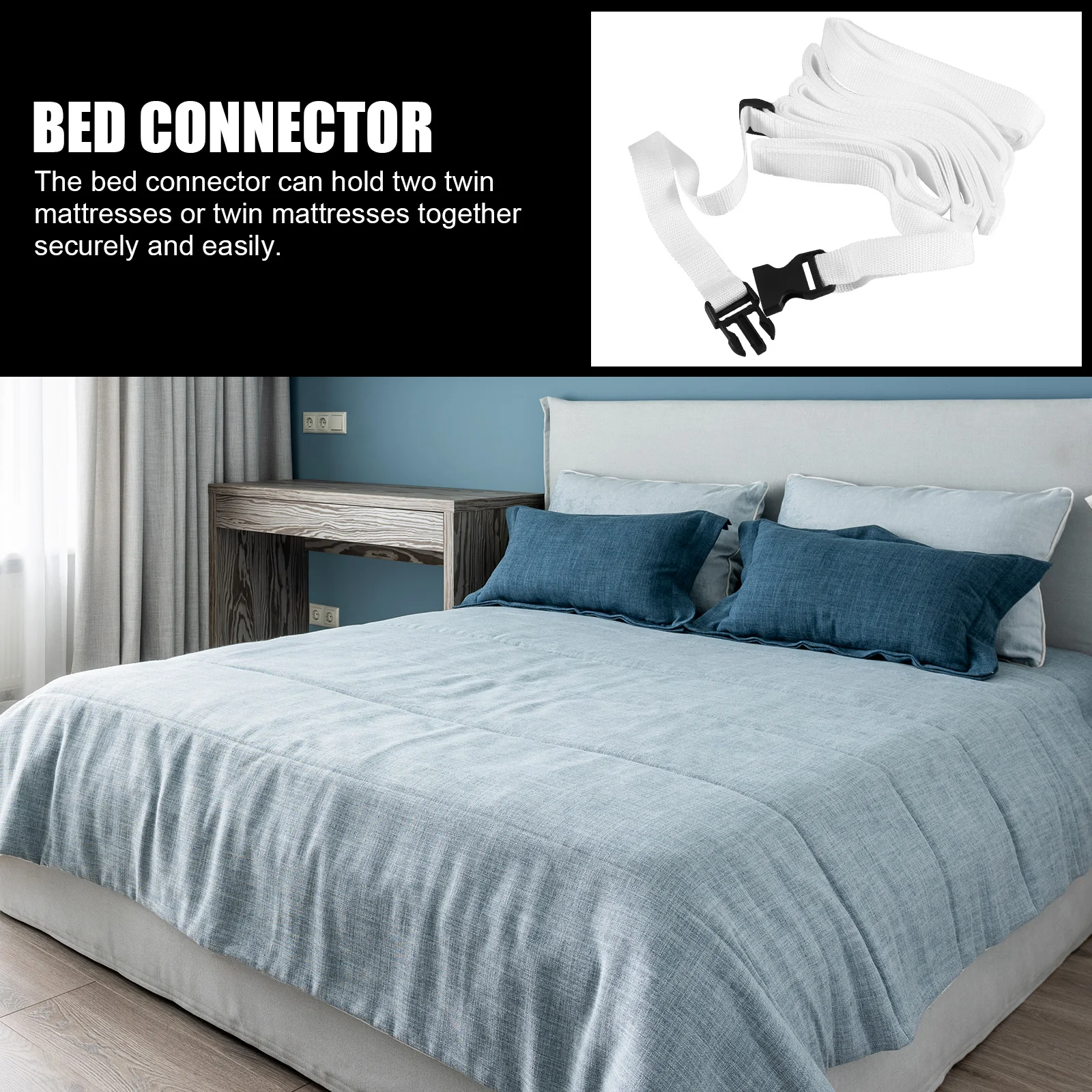 Twin Bed Mattress Connector Strap Premium PP Webbing Adjustable Buckle Strong Secure Hold Two Twin Mattresses Together Bed
