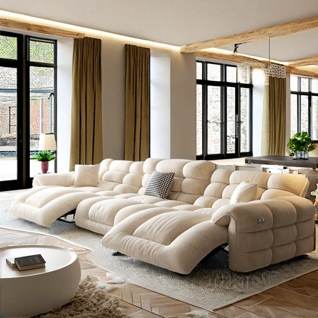 Retractable convertible leather sofa Modern electric modular three-seater living room Tufted reclining sofa Hotel warehouse