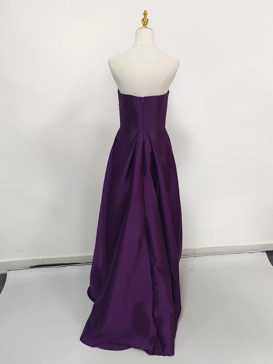 VGH Solid Banquet Evening Dress for Women Strapless Sleeveless High Waist Pleated Temperament Catwalk Red Carpet Dress Female