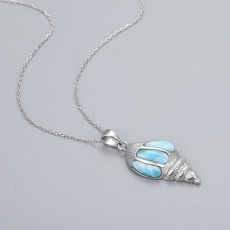 XYOP 925 Silver Gift Natural Blue Larimar Spiral Pendant 40+5cm Cross Necklace, Versatile Fine Absorption High Cost Performance