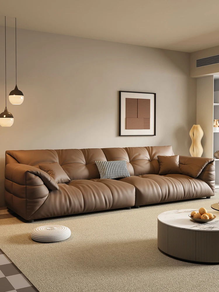 

Luxury leather sofa living room first layer leather 2024 new minimalist Italian minimalist elephant ear zipper sofa