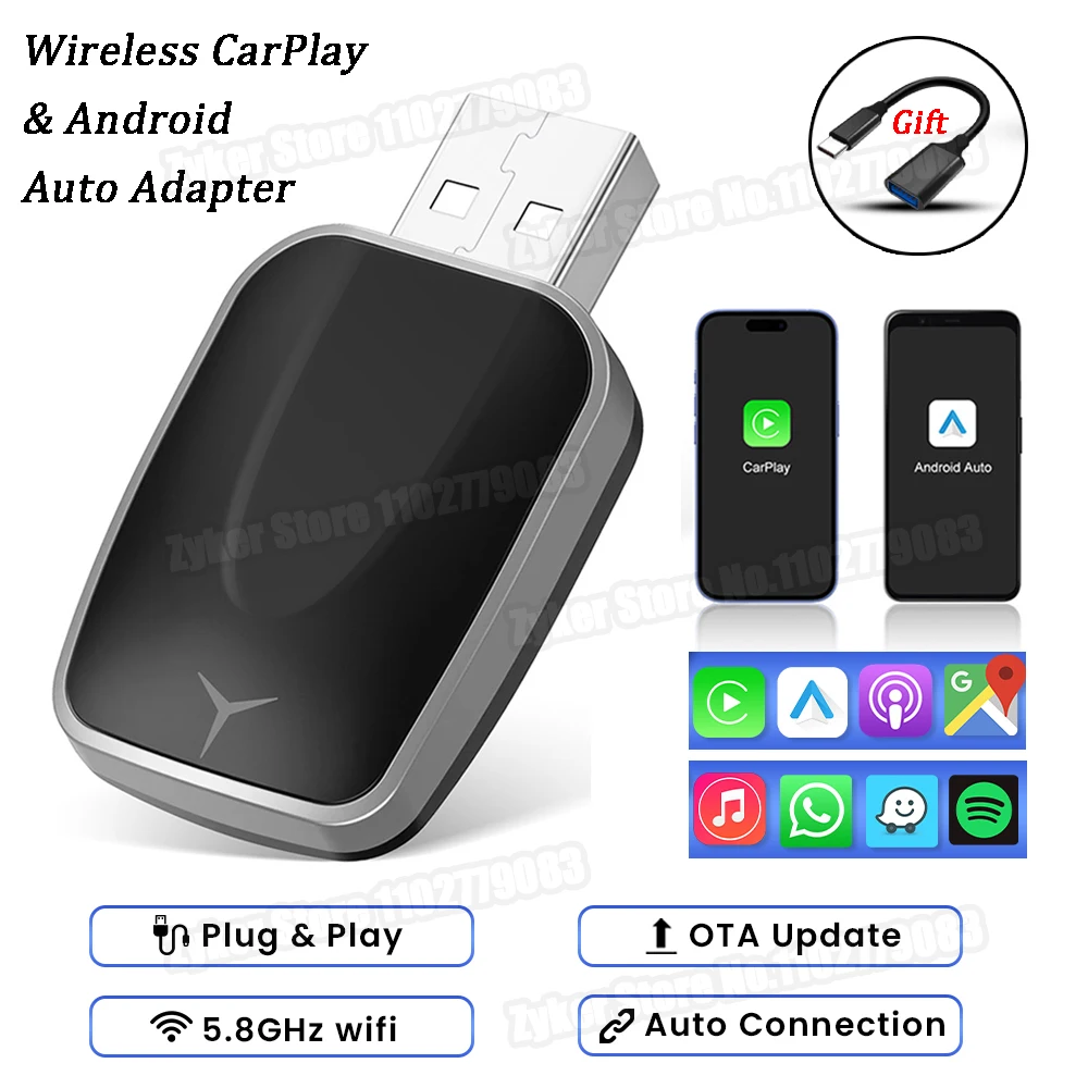 

CarPlay Android Auto Adapter Wireless Car play AI Box Plug And Play Applicable To Convert Original Car Wired Carplay To Wireless