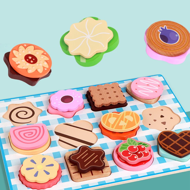 Conjunto de brinquedos de quebra-cabeça de sobremesa de madeira-brido colorido e brinquedo de correspondência de pastelaria reconhecimento de forma de criança e habilidades motoras finas