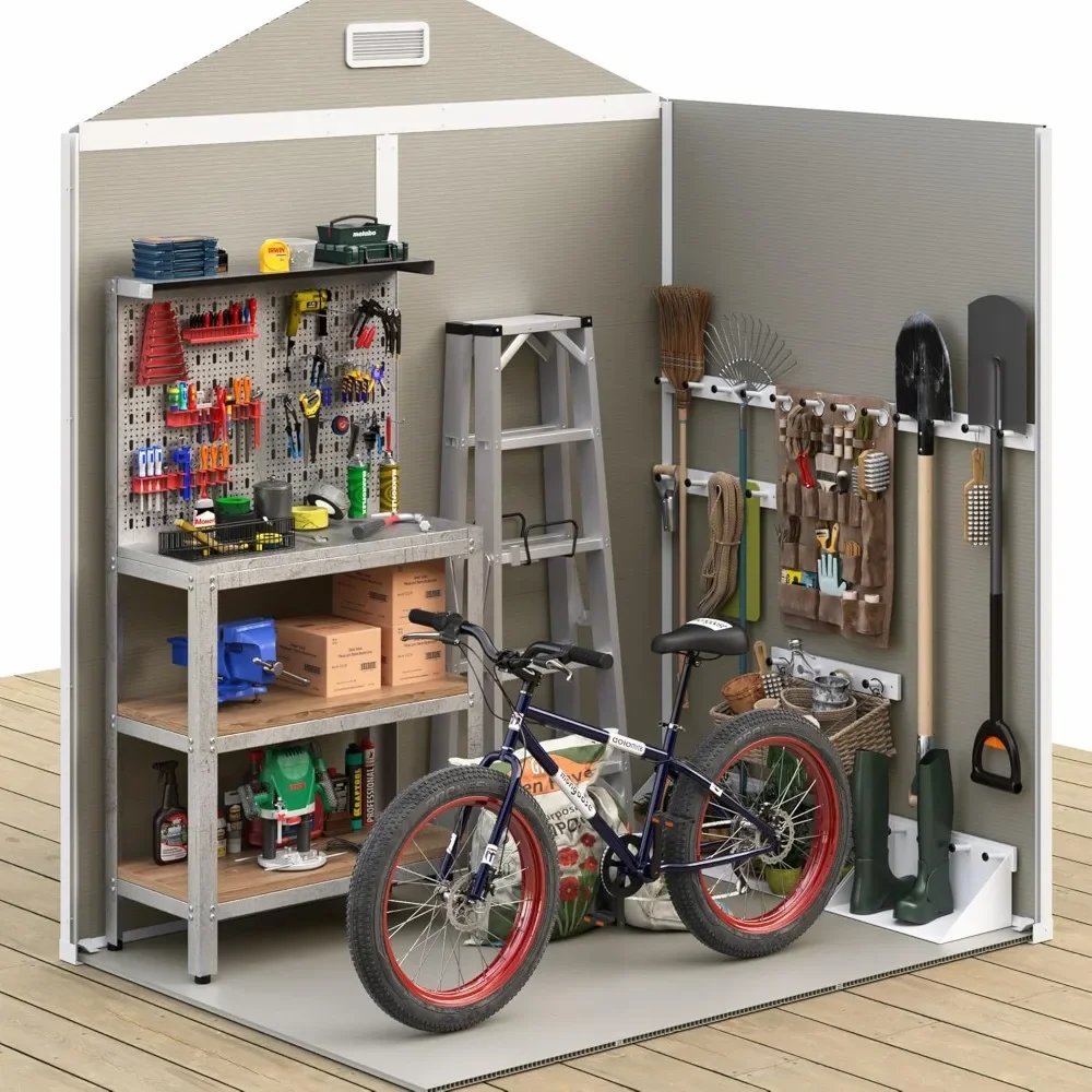 Outdoor Storage Shed 6x4.5 FT, Plastic Resin Outside Sheds & Outdoor Storage for Trash Can, Bike, Lawnmower, Generator