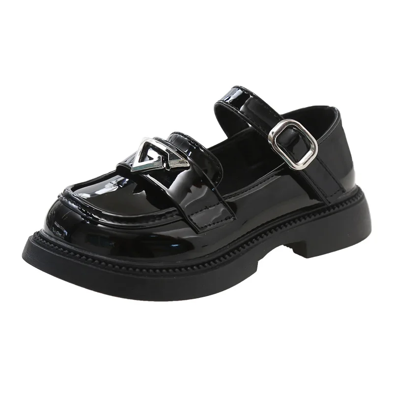 New Fashion Children\'s Leather Shoes Glossy PU Black School Girl Shoes Non-slip School Versatile Kids Princess Mary Jane Shoes