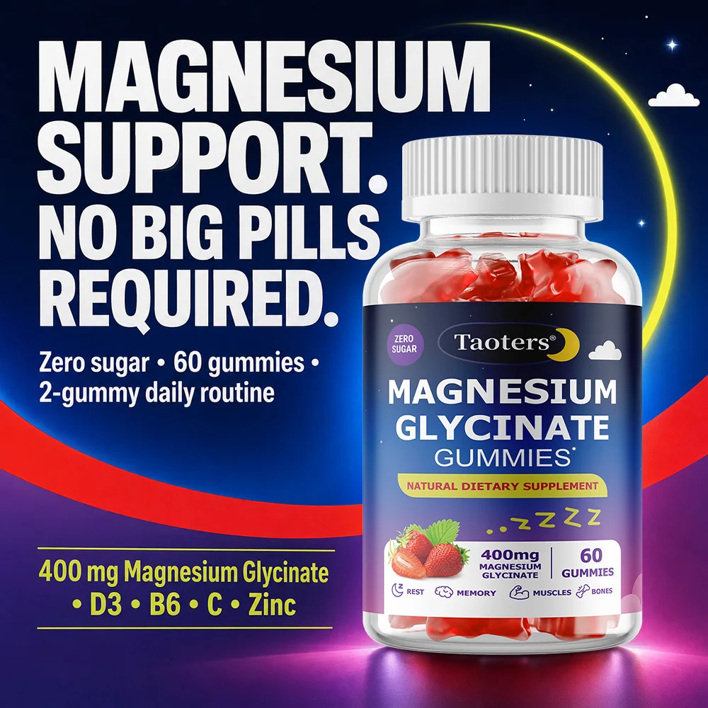 Magnesium Glycinate + Magnesium Citrate Gummies, Sugar Free Supplement with Vitamin B6D3C, for Sleep & Relaxation, Brain, Muscle