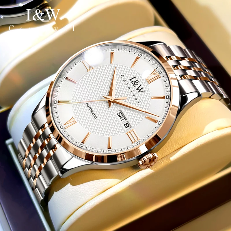 CARNIVAL Brand I&W Series High-end Mechanical Watch Men Full Steel Week Date Luxury Sapphire MIYOTA Movement Automatic Watches