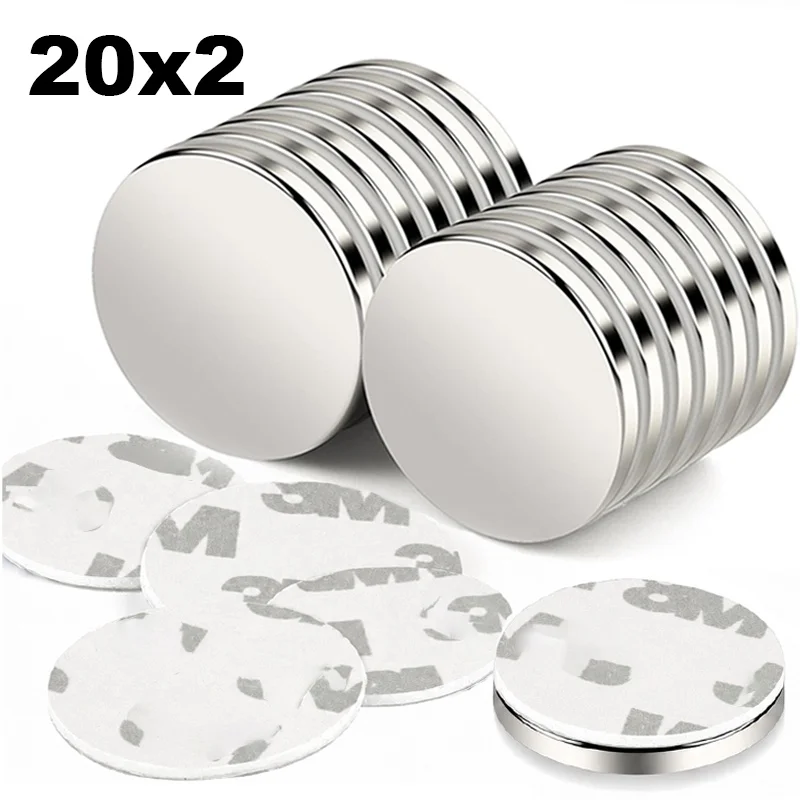 20mmx2mm Starke Magnete Neodym-Scheibenmagnete mit Doppelseitiger Klebefläche Kleiner Runder Magnet für Kühlschrank, Basteln und Büro