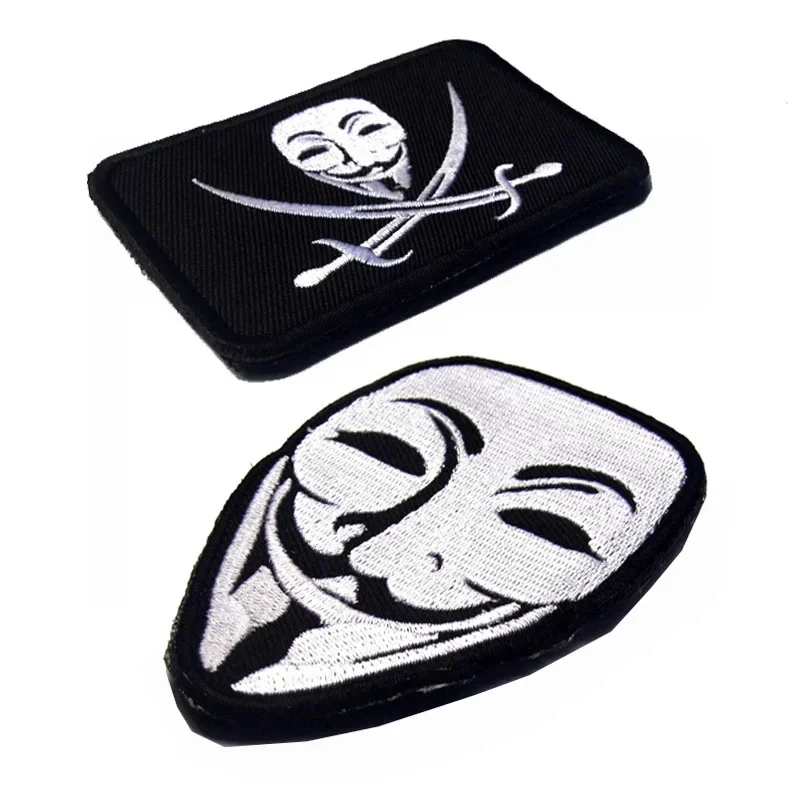 V for Vendetta Embroidery Hook Loop Patches Guy Fawkes Mask Morale Badge Japanese Devil Noh Mercy Emblem for Outdoor Jacket Caps