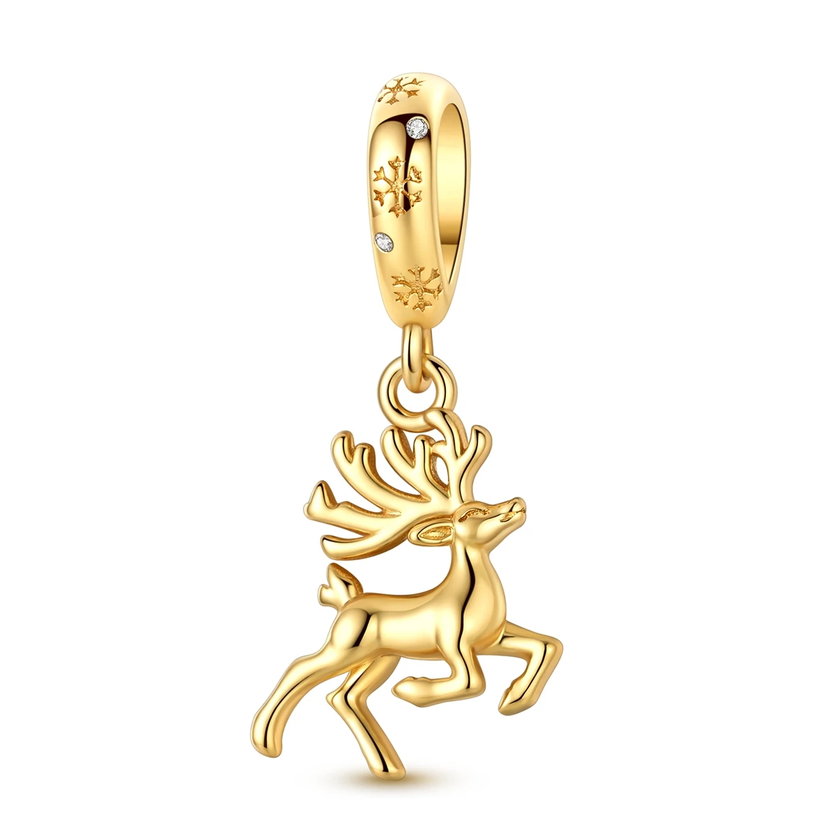 925 Sterling Silver Gold Running Reindeer Dangle Charm Hollow Christmas Deer Pendant Bead for Women Bracelet Jewelry
