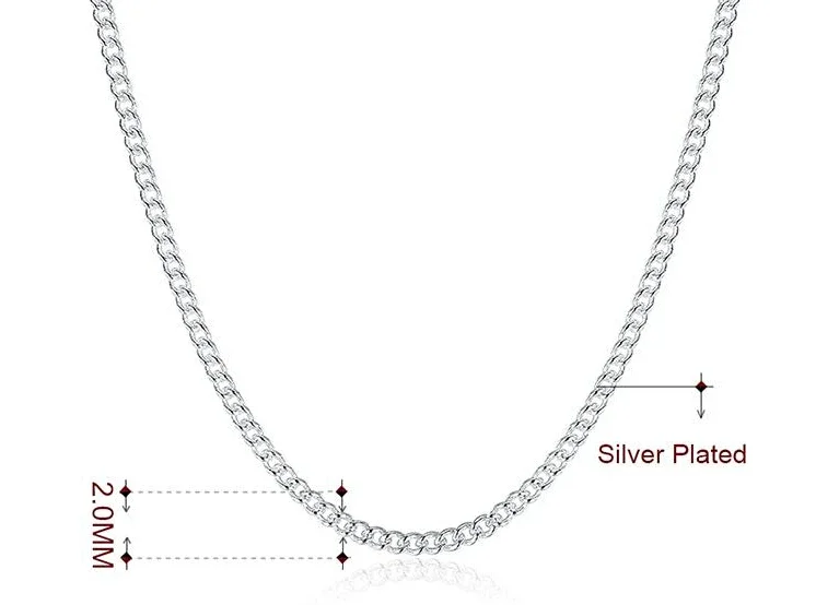 Wholesale 16-30 inches Silver Plated 2MM chain Necklace jewelry Beautiful fashion women men charm pretty lovely LN029