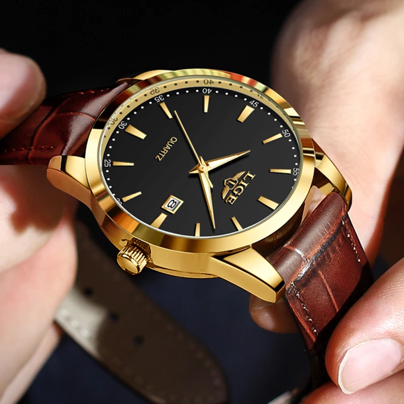 

LIGE New Fashion Business Watch Men Casual Sport Men's Quartz Wristwatches Original Leather Military Waterproof Chronograph Male