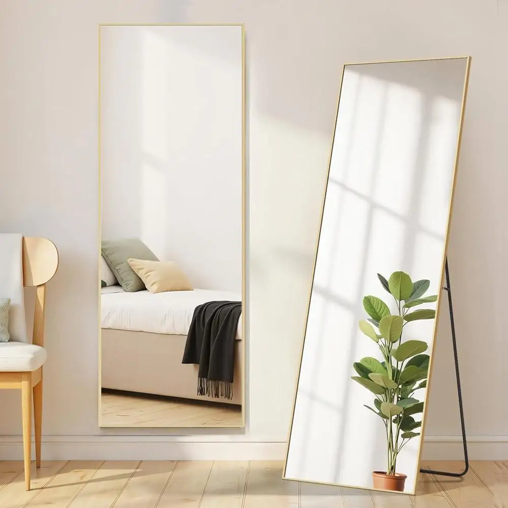 Full Length Mirror Tempered Nano Glass Body Mirror Floor Standing Wall Mounted Leaning Aluminum Frame Safe Packaging