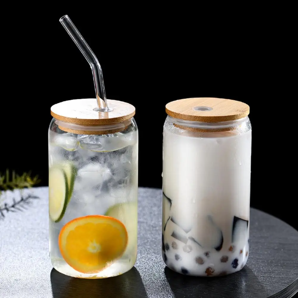 Color Changing Glass Cups with Bamboo Lids Straws 16/20oz Cartoon Summer Iced Drink Container Coffee Cold Tumbler Drinkware