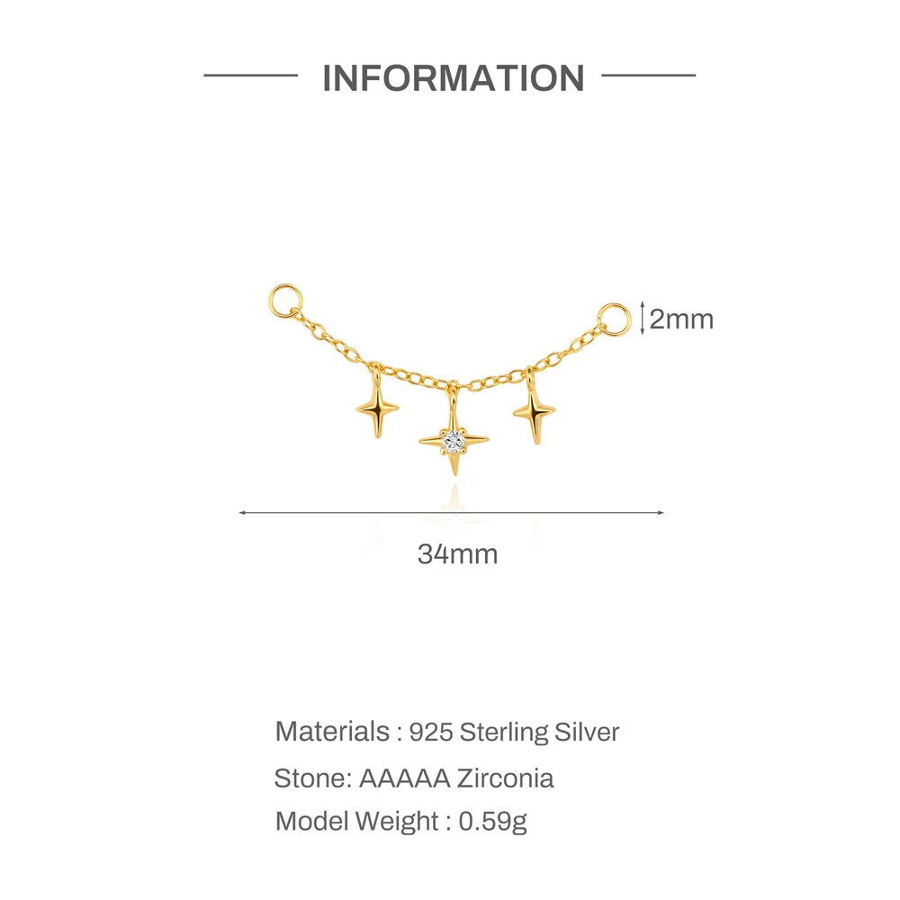 AIDE 925 Sterling Silber Kite Stone Zirkon Flachkopf-Innengewinde-Piercing für Damen, Sternkette, Quasten-Accessoires, Schmuck – Detail 35
