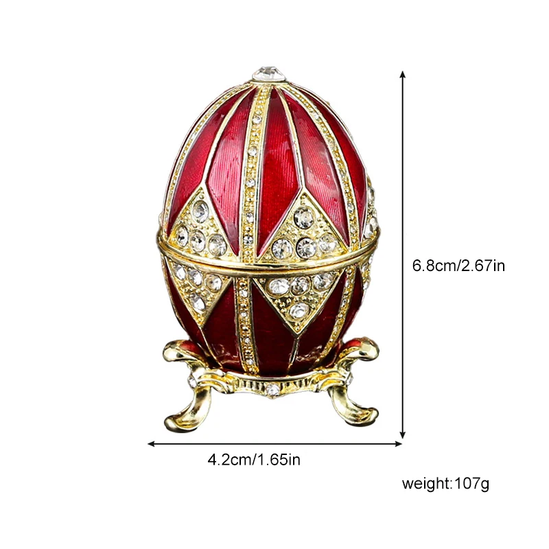 Enamel Faberge Geometric Figure Easter Egg Jewel Case Jewelry Storage Box Metal Handicraft Home Furnishing Articles Holiday Gift