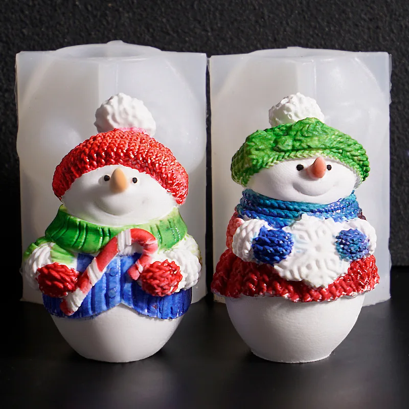 

3D Рождественский снеговик, форма для свечи, сделай сам, шерстяной шарф, снеговик, силиконовая форма, смола, штукатурка, декоративное рождественское украшение, праздничные подарки