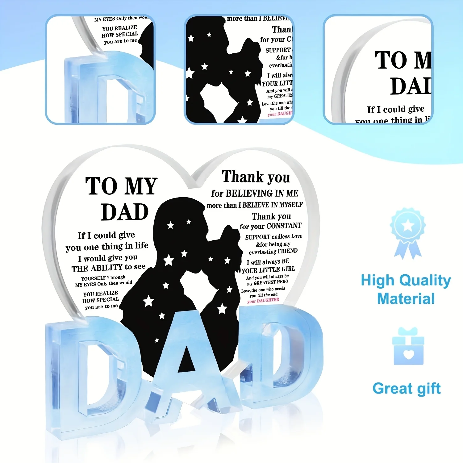 هدايا الأب من الابنة، شكرًا لك، هدايا الأب من الأكريليك على شكل قلب لهدايا عيد الميلاد وعيد الميلاد وعيد الشكر وعيد الأب
