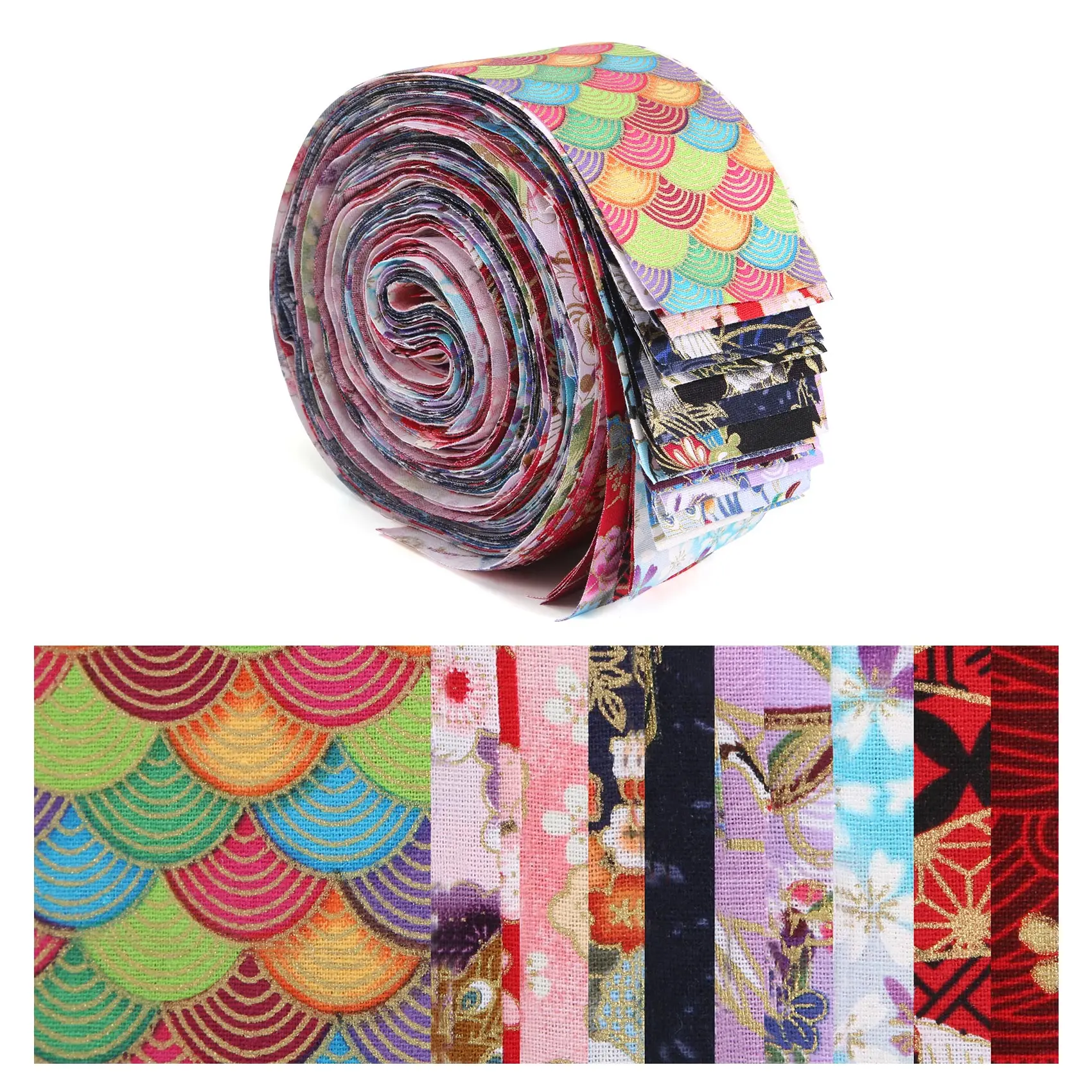 Jelly Roll Fabric Strips for Quilting,40 PCS Roll Cotton Fabric for Sewing with Different Patterns DIY Craft Patchwork