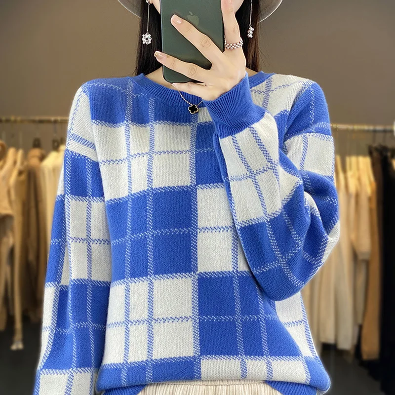 

2023 Autumn/Winter New Cashmere Sweater Women's O-Neck Pullover 100% Wool Loose Panel Casual Women's Top Fashion Korean Edition