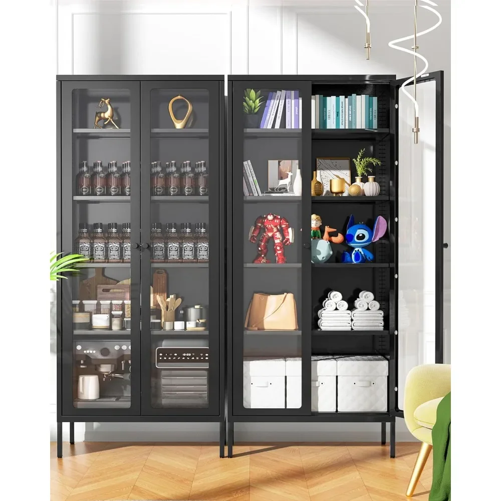 

Metal Storage Cabinet, Black Display Curio Glass Storage Cabinet with Glass Doors and 4 Shelves, Tall Bookcase Modern