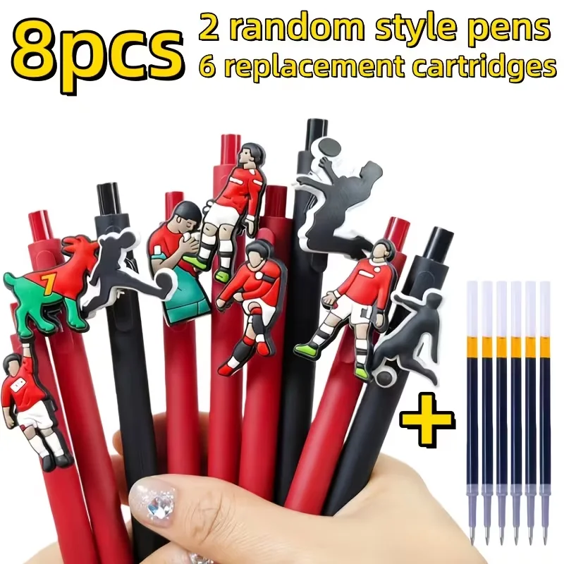 

Набор из 8 предметов в спортивной футбольной тематике, случайный дизайн (2 ручки + 6 сменных стержней), креативный футбольный дизайн.