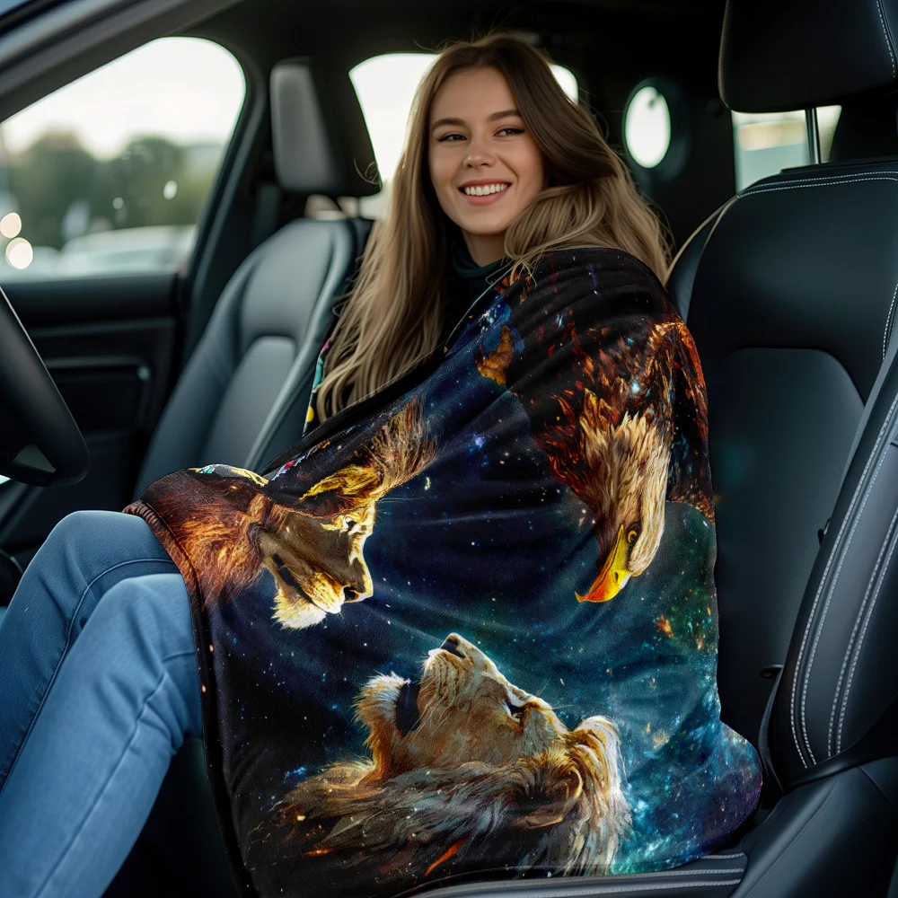 Eagle and Lion Star Pattern Flannel printed blanket suitable for all seasons suitable for living room office sofa and travel