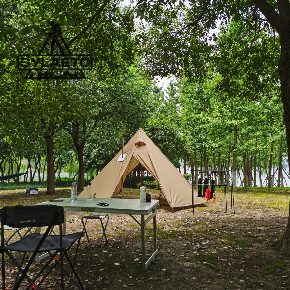 3Person Lightweight Tipi Hot Tent with Fire Retardant Flue Pipes Window Teepee Tent for Family Team Outdoor Backpacking Camping