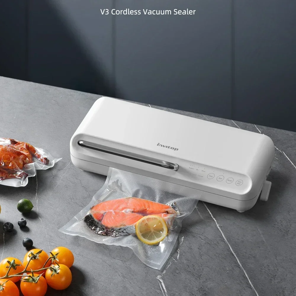 Sellador de alimentos al vacío inalámbrico multifuncional automático, sellador al vacío portátil recargable con fecha de impresión con inflado de aire