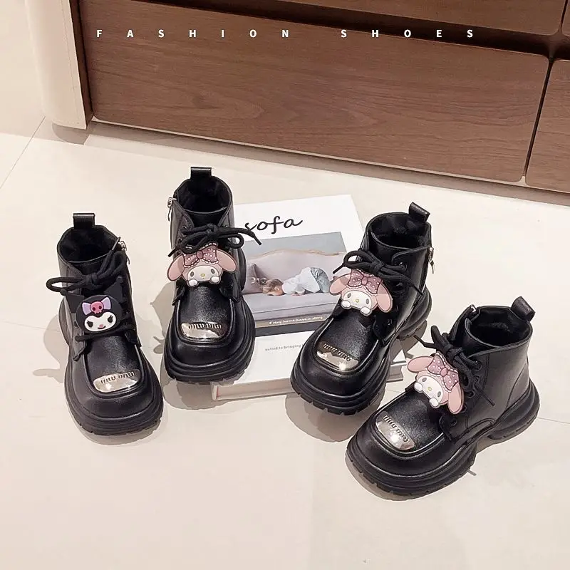 2024 Kuromi My Melody Girls Martin Boots Sanrio Kawaii Anime Cotton Boots Cute Cartoon Baby stivali singoli regalo in pelle per bambini