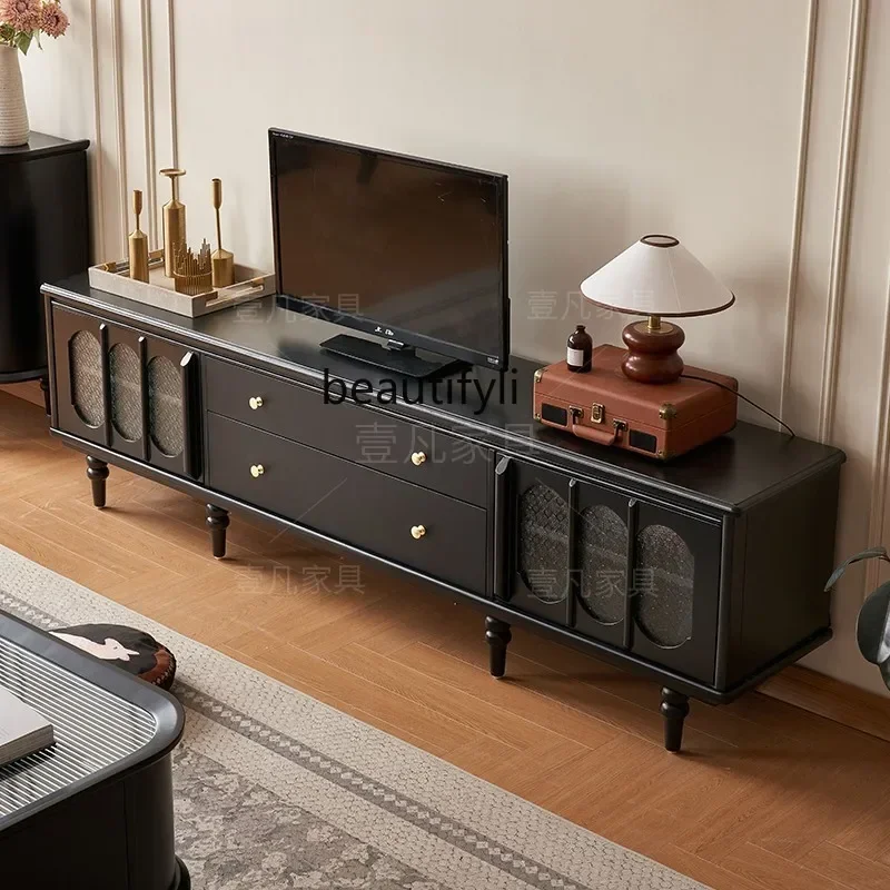 ss8350 French retro solid wood TV cabinet coffee table combination living room home light luxury medieval storage locker integra