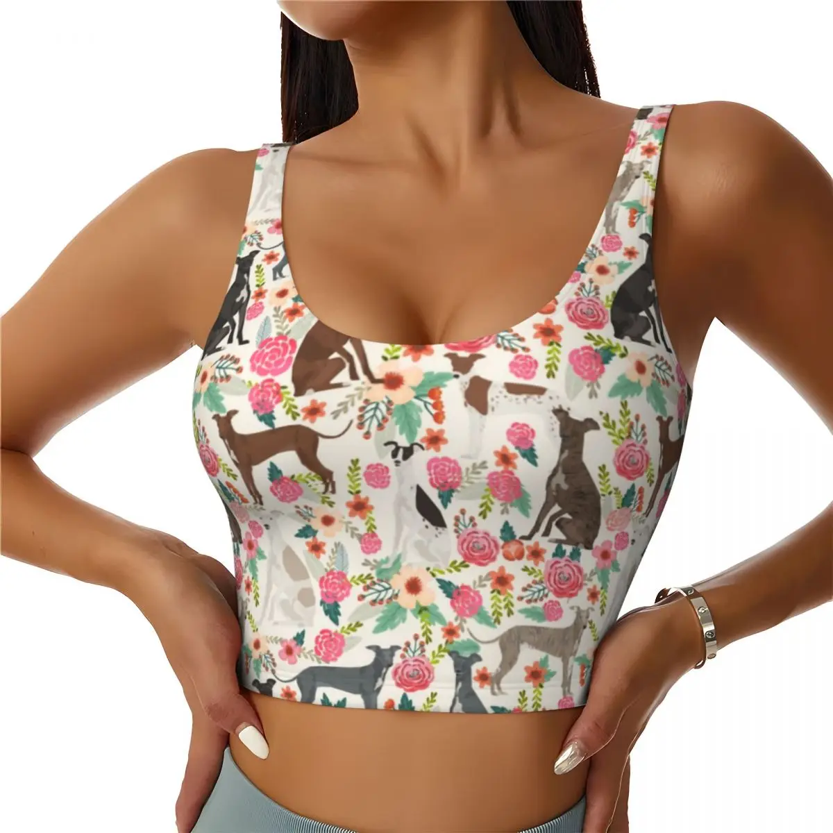 Custom Italian Greyhound Dog Floral Workout Crop Tank Tops Women's Seamless Sighthound Whippet Dog Running Yoga Sports Bras