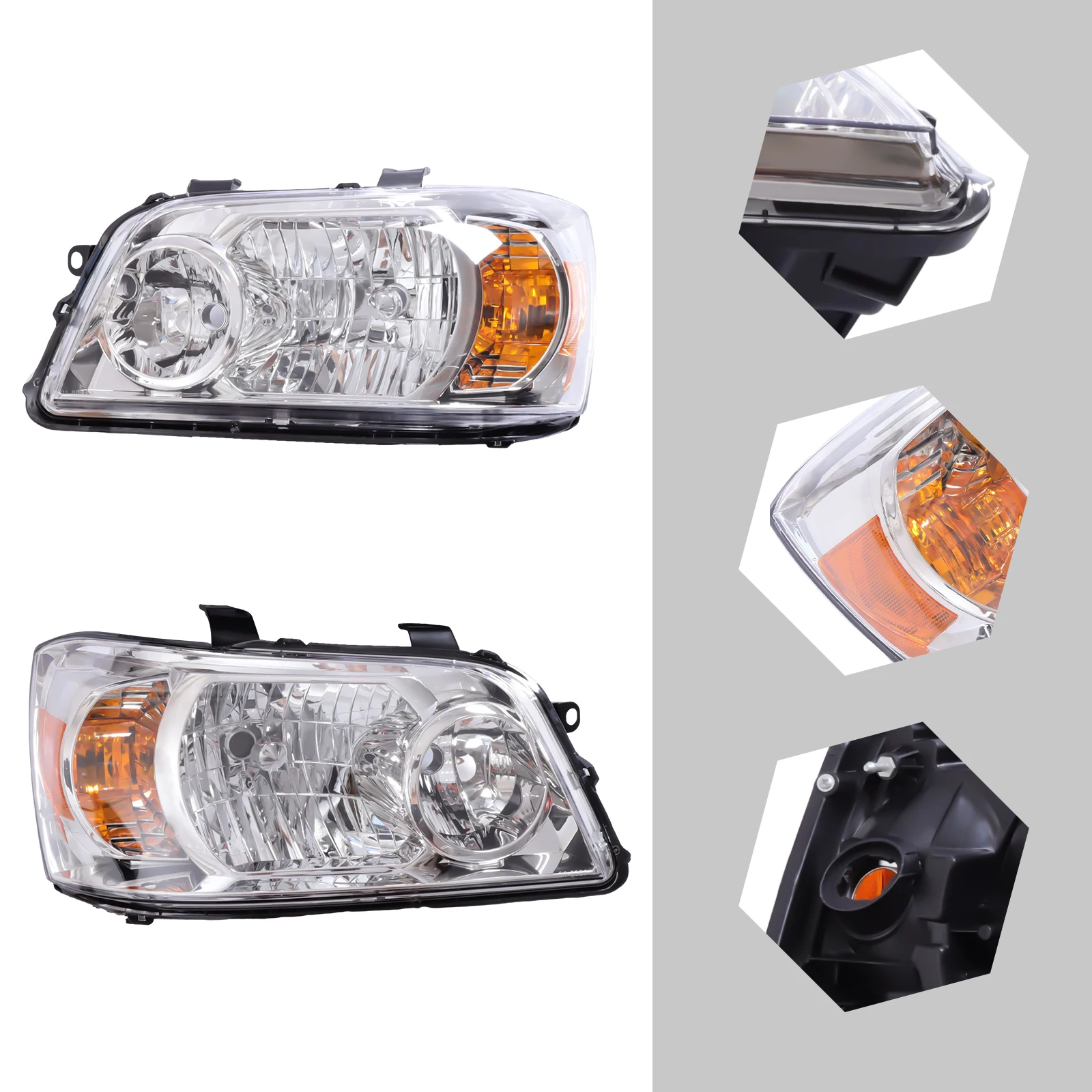 Halogen Headlights Assembly Pair Set - For 2004 -2006Toyota Highlander with Sealing Rings Passenger and Driver Side Headlamps