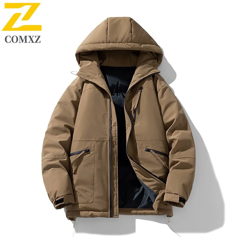COMXZ 2025 Winter New Padding Coat Japanese Style Trendy Thickened Loose Fit Warm Hooded Cotton Coat Daily Cold Proof Outerwear