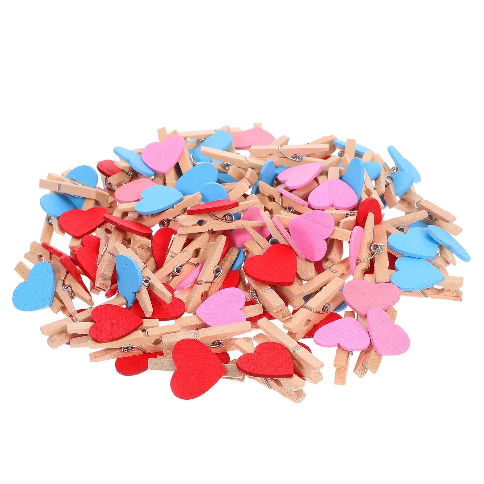 90Pcs Wooden Heart Shaped Photo Clips Natural Wood Mini Decorative Clamps for Picture Wall Display Holiday Wedding Home Decor