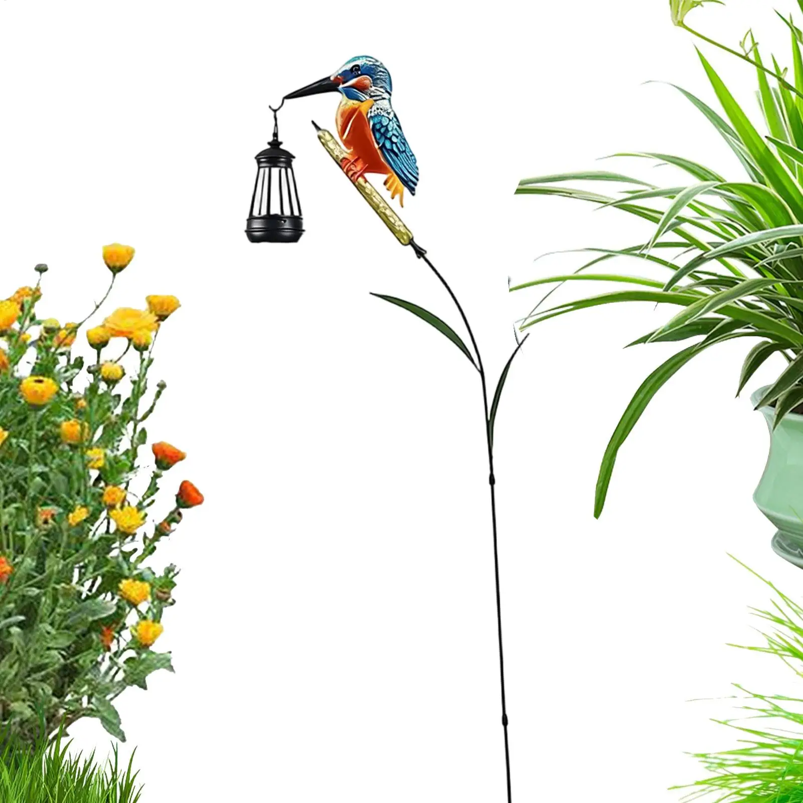 Solar Kingfisher Garden Statue with LED Lantern, Waterproof Outdoor Pathway Light, Bird Sculpture Yard Decor for Patio & Lawn