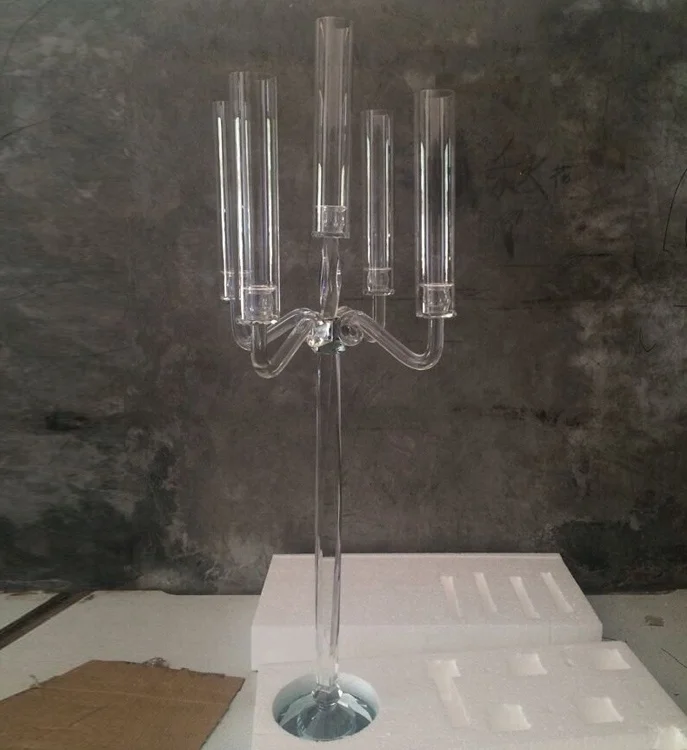 

High Glass Hurricane 5 Arm Crystal Wedding Candlestick MH-1779