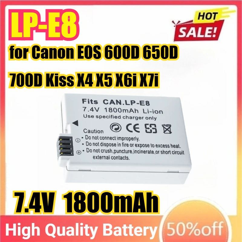 

1800mAh LP-E8 LPE8 Camera Battery for Canon EOS 600D 650D 700D Kiss X4 X5 X6i X7i Rebel T2i T3i T4i T5i