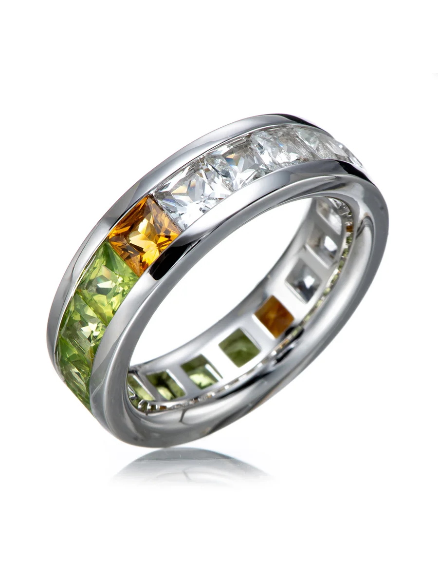 

GESIDE Кольцо из стерлингового серебра с перидотом, цитрином и топазом и родием