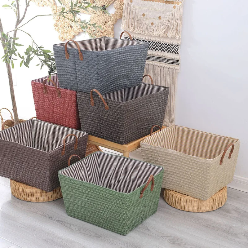 Woven snack basket, foldable storage basket, grass woven toy with handle, laundry basket miscellaneous basket