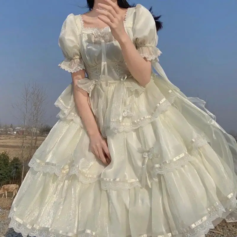 Full Stock Miss Flora Lolita Lolita Dress Op Flower Wedding Gorgeous Square Neck Bubble Sleeve Three Section Style Petticoat