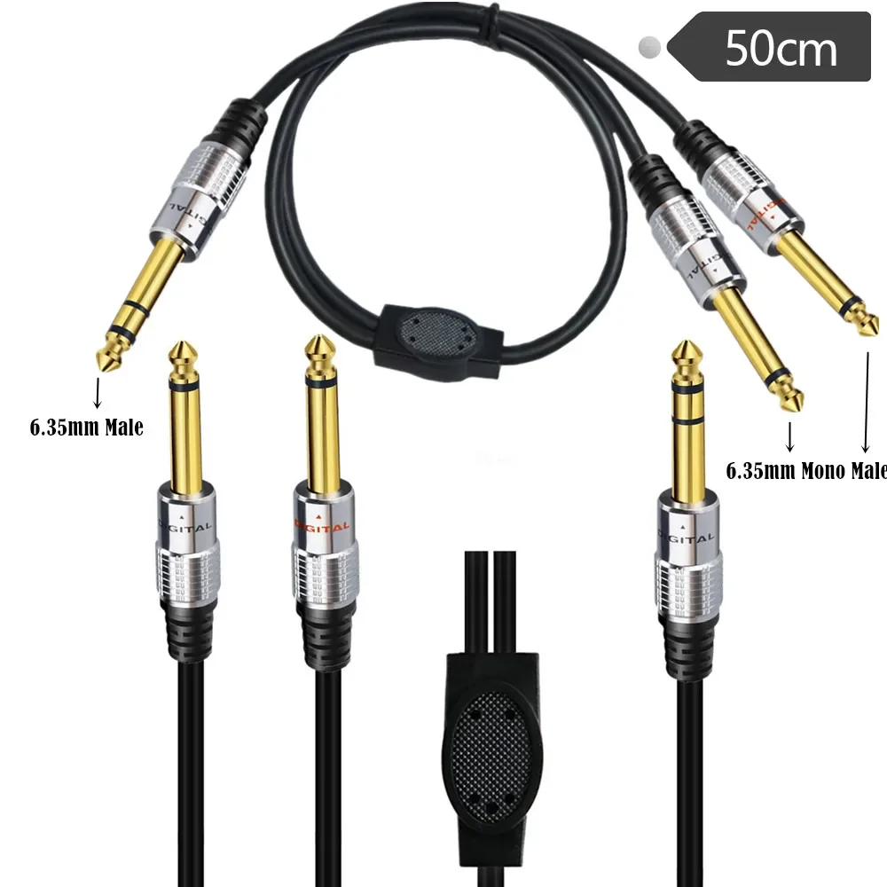 1/4 Inch TRS Stereo Y-Splitter Insert Cable, 1/4 Inch Male Jack To Dual 1/4inch(6.35mm) Male TS Mono Breakout Audio Cable 0.5m；