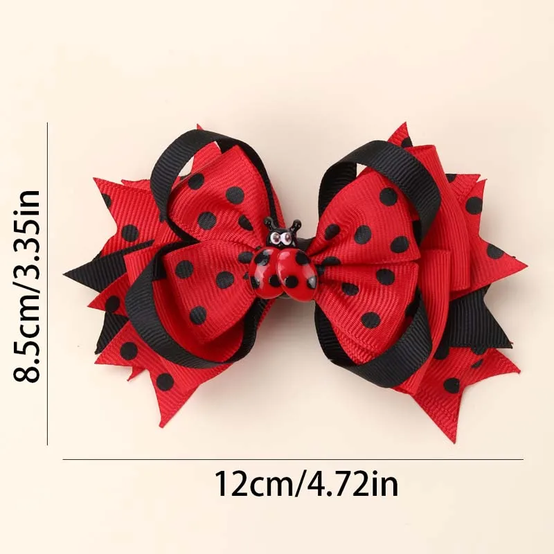 ncmama New Ladybug Hair Bow Clip for Women Girl Cute Dot Print Bowknote Hairpin Barrette Girls Headwear Fashion Hair Accessories