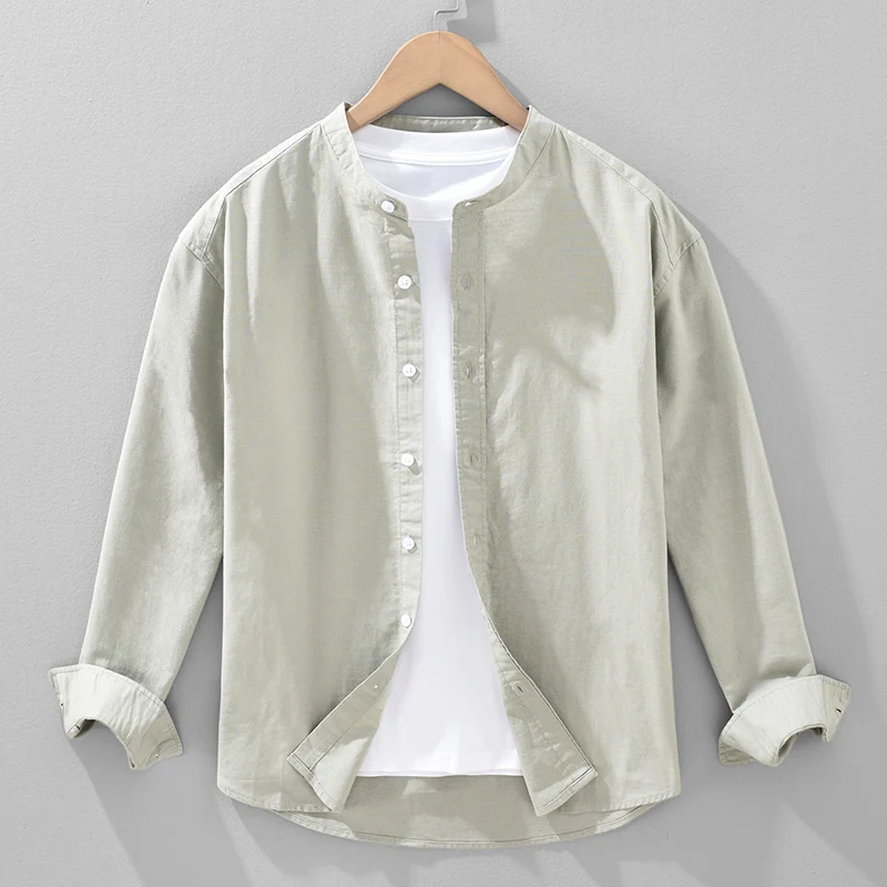 

Casual Japanese Sle Linen Long Sve irt Men Spring Autumn Loose Cotton Linen Breathable Pure Color Top Open Cardigan