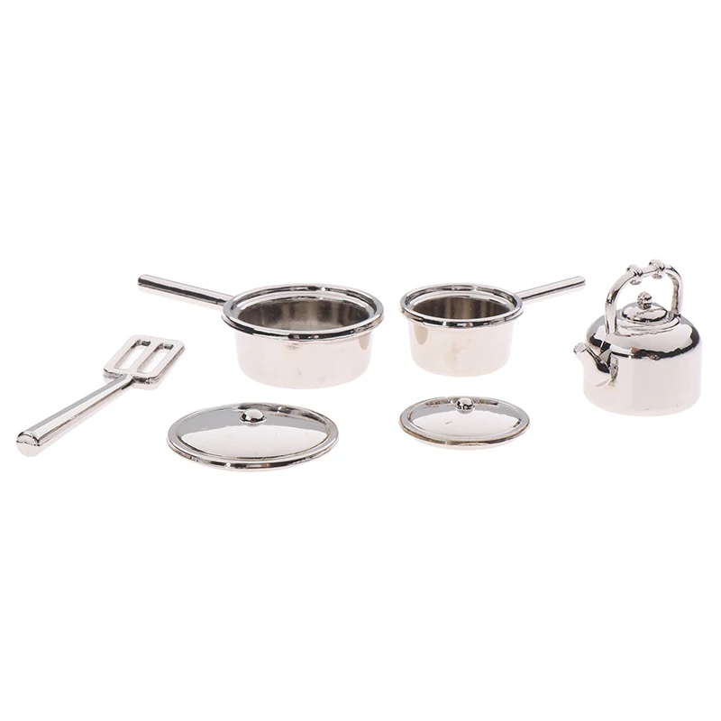 1 Set 1:12 Dollhouse Miniature Metal Mini Pot Set Doll House Kitchen Furnitures Cookware Pans Model Toys