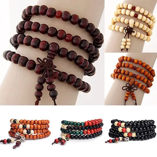 Sandalwood Small Buddha Bead Multi-layer Beaded Bracelet for Men and Women 6mm Buddhist Prayer Natural Wooden Rosary Jewelry