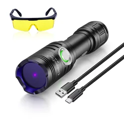 UniqueFire UV365NM Black Light LED Flashlight USB-C Rechargeable Ultraviolet with Filter-Detector for Pet Urine,Resin Curing
