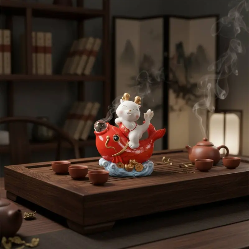 

Chinese New Year Wealth Ornament Good Fortune Symbol Cartoon Qilin on Aquatic Creature Sculpture House Decoration Gift Box